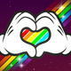 Two Mickey Mouse hands make the shape of a heart over rainbow colors in key art for Disneyland Paris' 2021 Magical Pride parade.